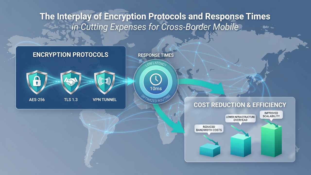 Mobile payment interface displaying encryption status and real-time response metrics during cross-border transfer